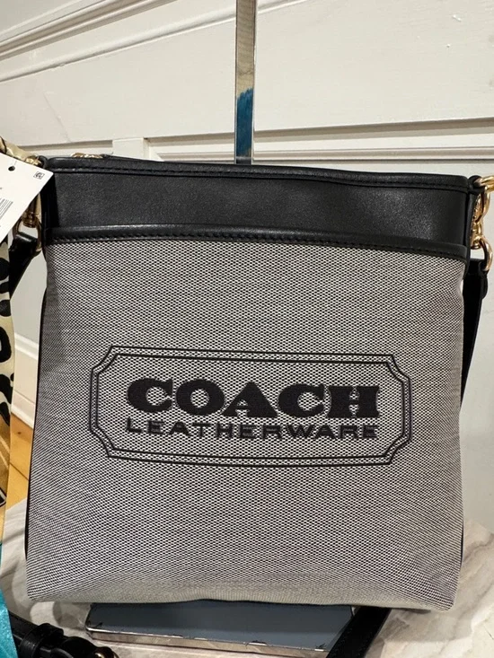 Coach Kitt Messenger Crossbody Salt Black Woven Jacquard Leather Trim Small Bag - Picture 5 of 17